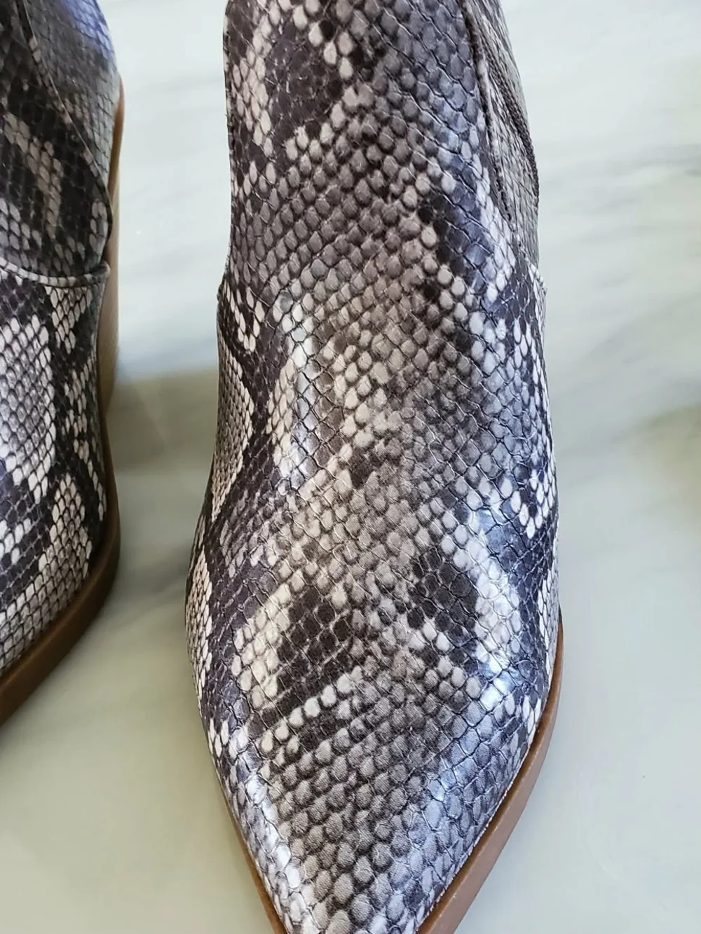 Express Gray Snake-Print Pointed Ankle Booties